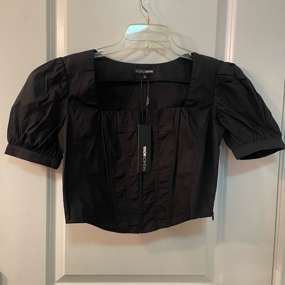 Fashion Nova Elegant Black Puff Sleeve Blouse